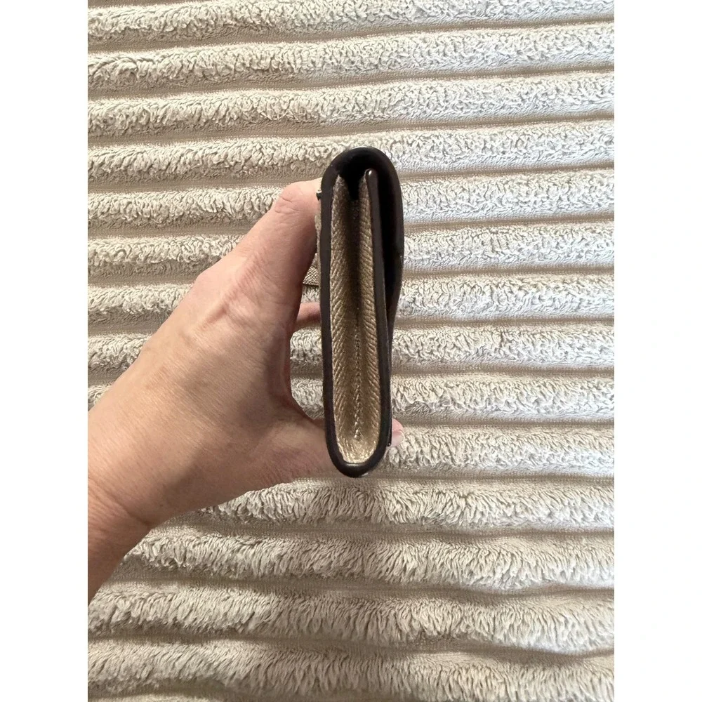 Coach Metallic Champagne Crossgrain Leather Envelope Slim Wallet Gold Logo - Picture 3 of 12